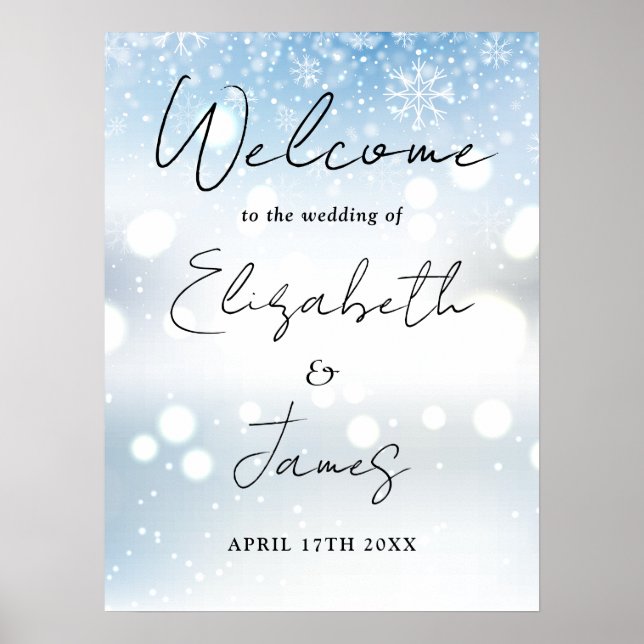 Modern Script Winter Wedding Welcome Sign (Front)