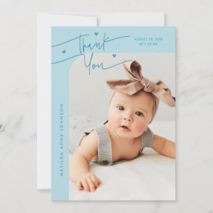 Modern Script with Heart Turquoise Photo Birth Announcement