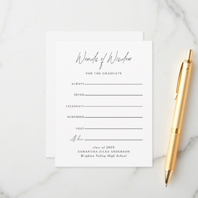 Modern Script Words Of Wisdom Graduation Enclosure Card (Front/Back In Situ)