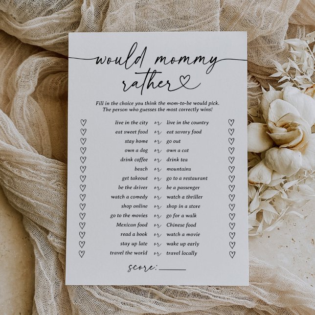 Modern Script Would Mummy Rather Baby Shower Game Invitation (Creator Uploaded)