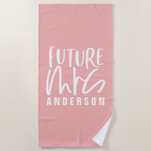 Modern script writing future mrs engagement beach towel