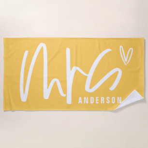 Modern script writing MRS honeymoon wedding gift Beach Towel