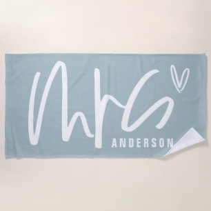 Modern script writing MRS honeymoon wedding gift Beach Towel