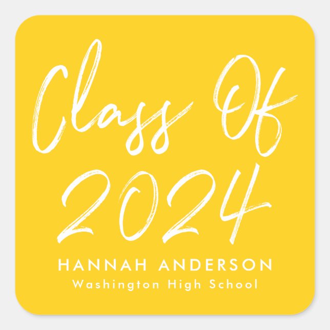 Modern Script Yellow Class of 2024 Graduation Square Sticker (Front)