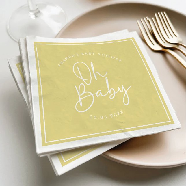 Modern Script Yellow Oh Baby Simple Baby Shower Napkin (Creator Uploaded)