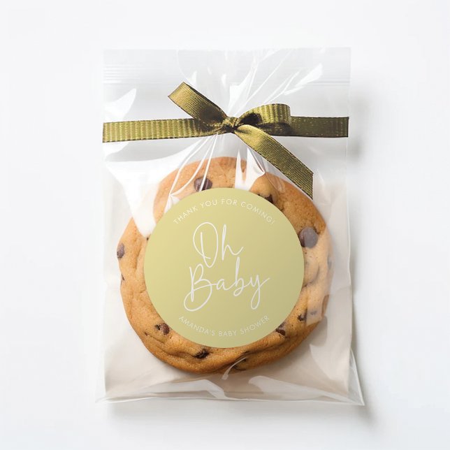 Modern Script Yellow Oh Baby Simple Shower Favour Classic Round Sticker (Creator Uploaded)