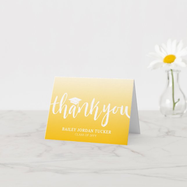 Modern Script Yellow Ombre Graduation Thank You Card (Small Plant)