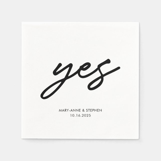 Modern Script Yes Engagement Wedding Party Napkin (Front)