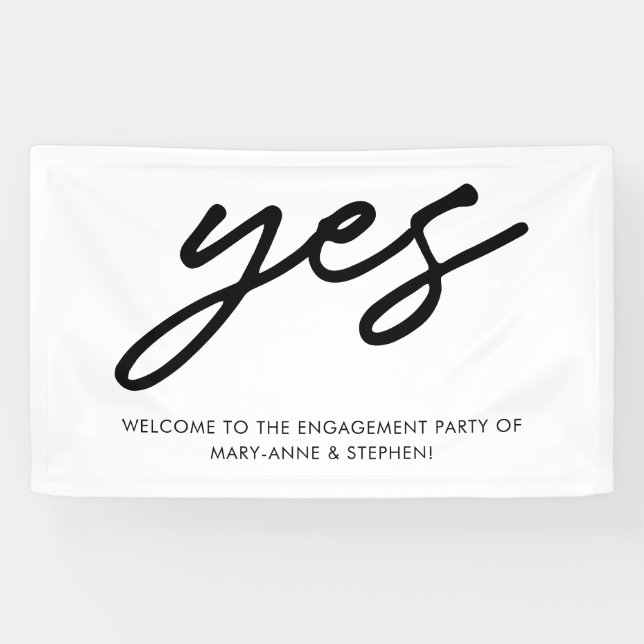 Modern Script Yes Engagement Wedding Party Welcome Banner (Horizontal)
