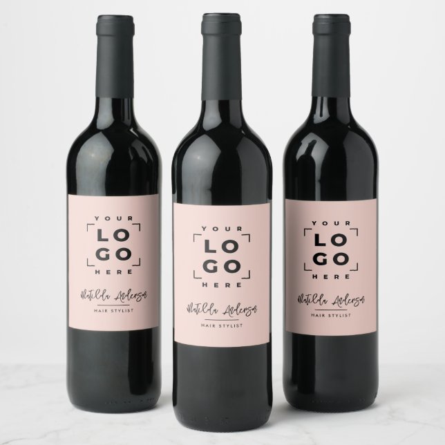 Modern script your logo business branding pink wine label (Bottles)