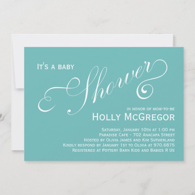 Modern Scripts Baby Shower Invitation - Blue (Front)