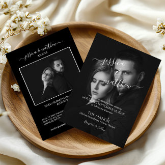 Modern Scripty Black and White Photo QR Code  Invitation