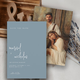 Modern Sea Blue Minimalist Photo Wedding Save The Date