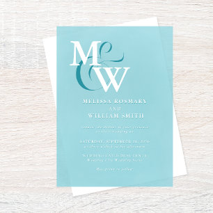 Modern Sea Glass Monogram Wedding Acrylic Invitations