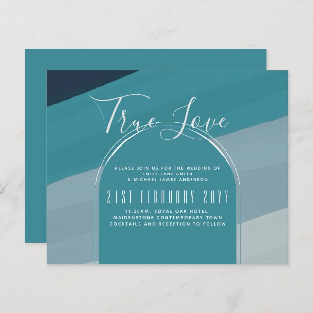 Modern Sea Glass Ocean Peacock Blue Teal Wedding (Front/Back)