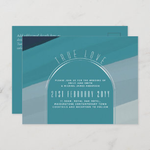 Modern Sea Glass Ocean Peacock Blue Teal Wedding Postcard