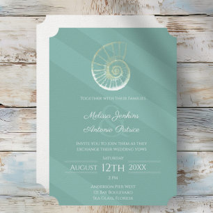 Modern Sea Glass Seashell Beach Wedding invitation