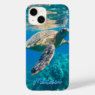 Modern Sea Turtle Underwater Personalised Case-Mate iPhone 14 Case