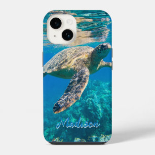 Modern Sea Turtle Underwater Personalised iPhone 14 Case