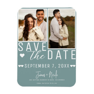 Modern Seafoam Save the Date 2 Photo Wedding Magnet