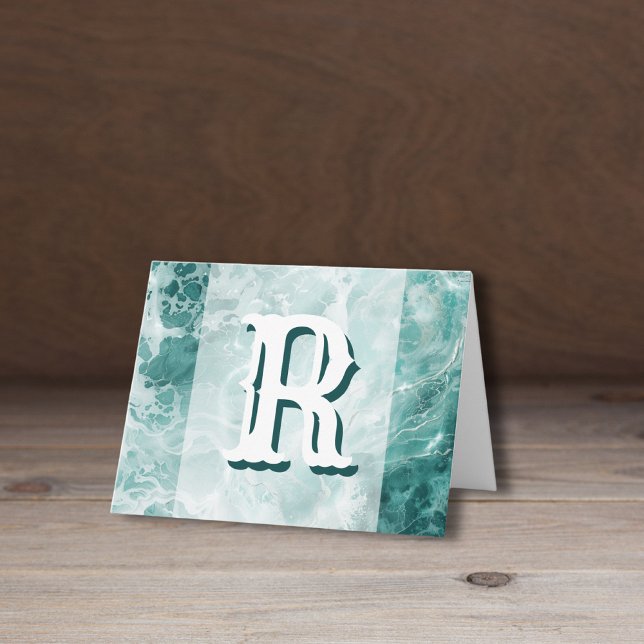 Modern Seafoam Silver Wedding Color Monogram Note Card (Creator Uploaded)