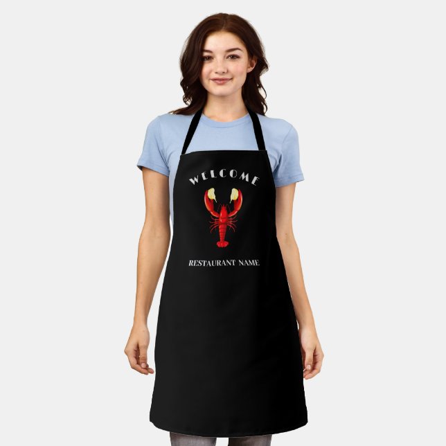 Modern seafood welcome Lobster lime custom name Apron (Worn)