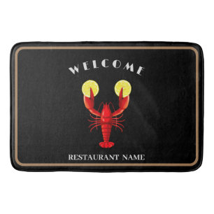 Modern seafood welcome Lobster Lime custom name Bath Mat