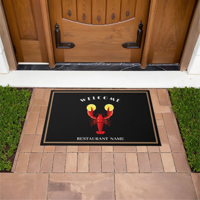 Modern seafood welcome Lobster Lime custom name Doormat (Outdoor)
