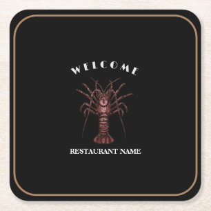 Modern seafood welcome Lobster Restaurant logo nam Square Paper Coaster