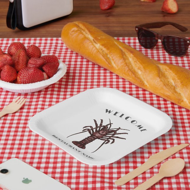 Modern seafood welcome Lobster sashimi custom name Paper Plate (Picnic)