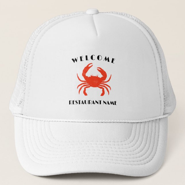 Modern seafood welcome red Crab custom Personalise Trucker Hat (Front)