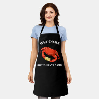Modern seafood welcome red Crab Lemon custom name Apron