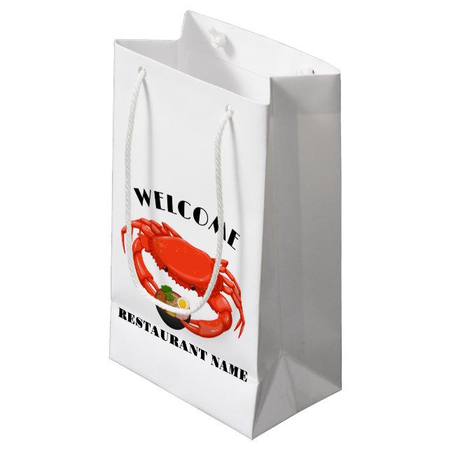 Modern seafood welcome red Crab ramen custom name Small Gift Bag (Front Angled)