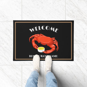 Modern seafood welcome red Crab Soup custom name Doormat