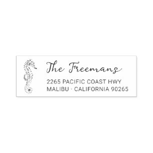 Modern Seahorse Ink Drawing Return Address. Self-inking Stamp