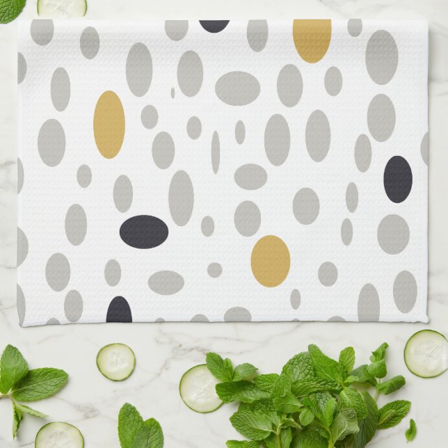 Modern Seamless Doodle Spots Pattern Tea Towel (Folded)