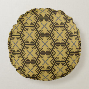 Modern seamless pattern, gold colour. Geometric B Round Cushion