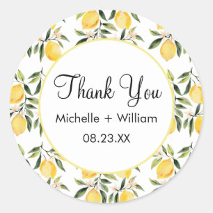 Modern Seamless Pattern Watercolor Wedding Lemon   Classic Round Sticker