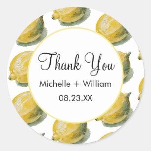 Modern Seamless Pattern Watercolor Wedding Lemon Classic Round Sticker