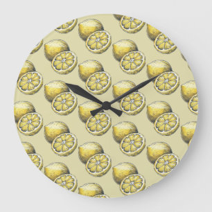 Modern Seamless Pattern Watercolor Yellow Lemon La Large Clock