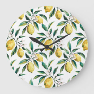 Modern Seamless Pattern Watercolor Yellow Lemon Large Clock