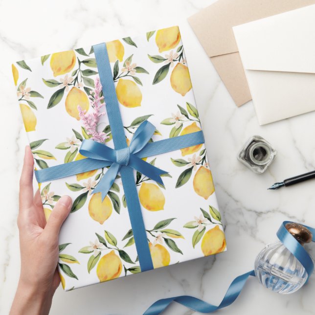 Modern Seamless Pattern Watercolor Yellow Lemon Wrapping Paper (Gifting)