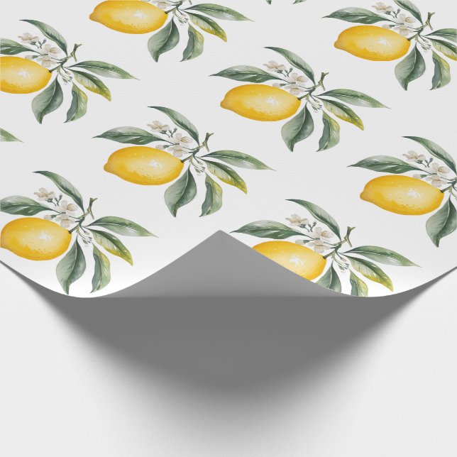 Modern Seamless Pattern Watercolor Yellow Lemon Wrapping Paper (Corner)