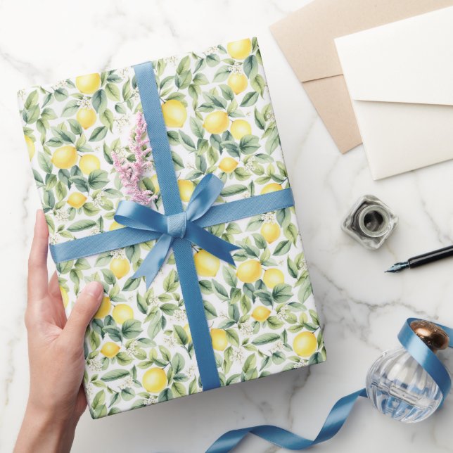 Modern Seamless Pattern Watercolor Yellow Lemon Wrapping Paper (Gifting)