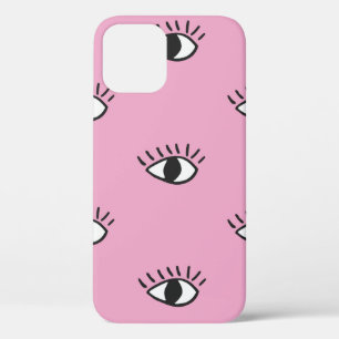Modern seamless pattern with hand drawn eyes on pi iPhone 12 case