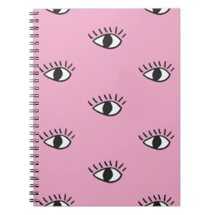 Modern seamless pattern with hand drawn eyes on pi notebook