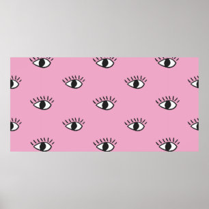 Modern seamless pattern with hand drawn eyes on pi poster