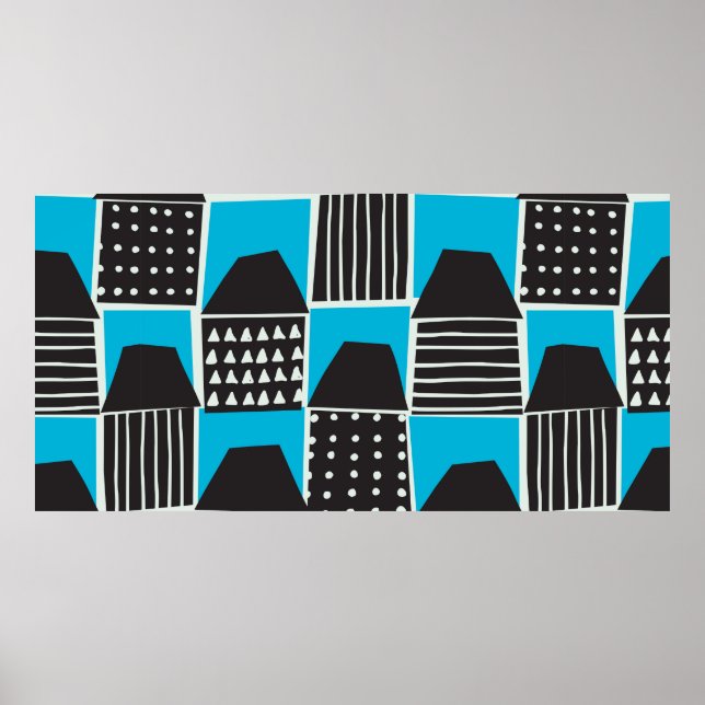 Modern seamless pattern with houses in black and b poster (Front)