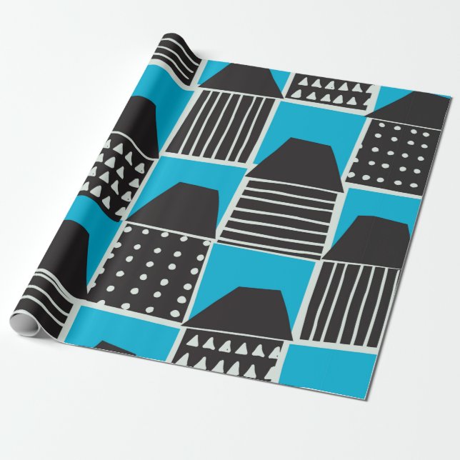 Modern seamless pattern with houses in black and b wrapping paper (Unrolled)