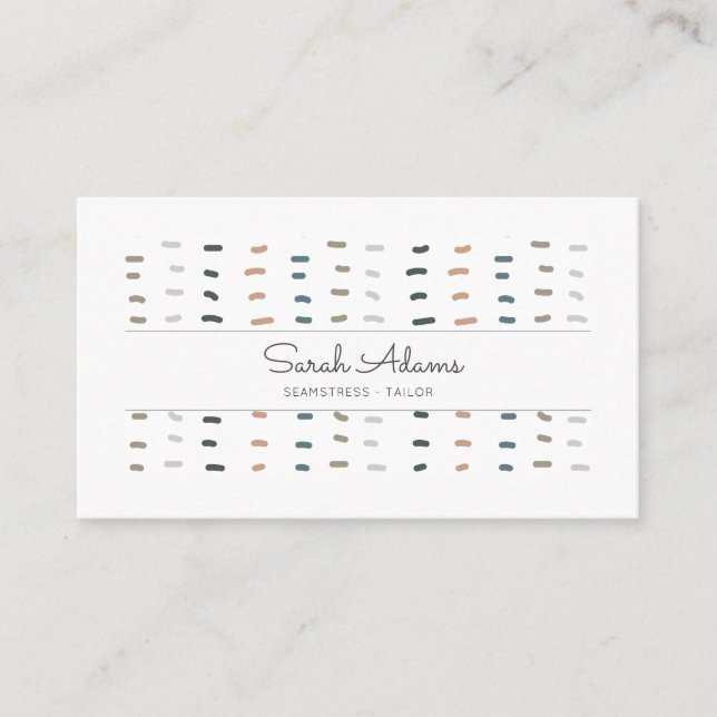 Modern Seamstress Tailor Hand Stitches Logo Business Card (Front)